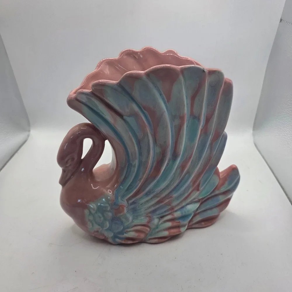 Royal Haeger R-712 Swan Planter Vase Pink Blue Turquoise MCM Art Pottery USA